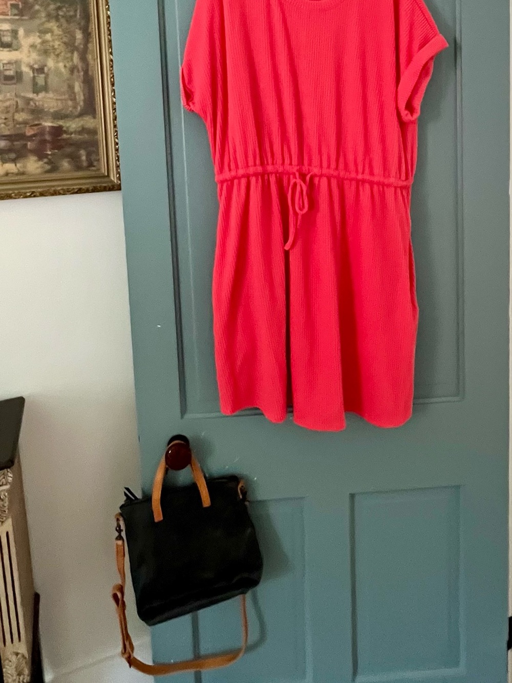 Women's Drawstring Swim Coverup Tunic in Coral Pink